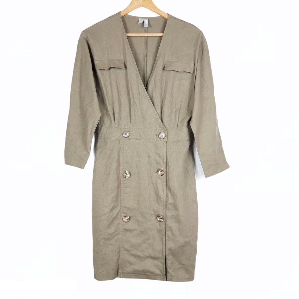 Asos Linen Blend Button Dress Military Size 2